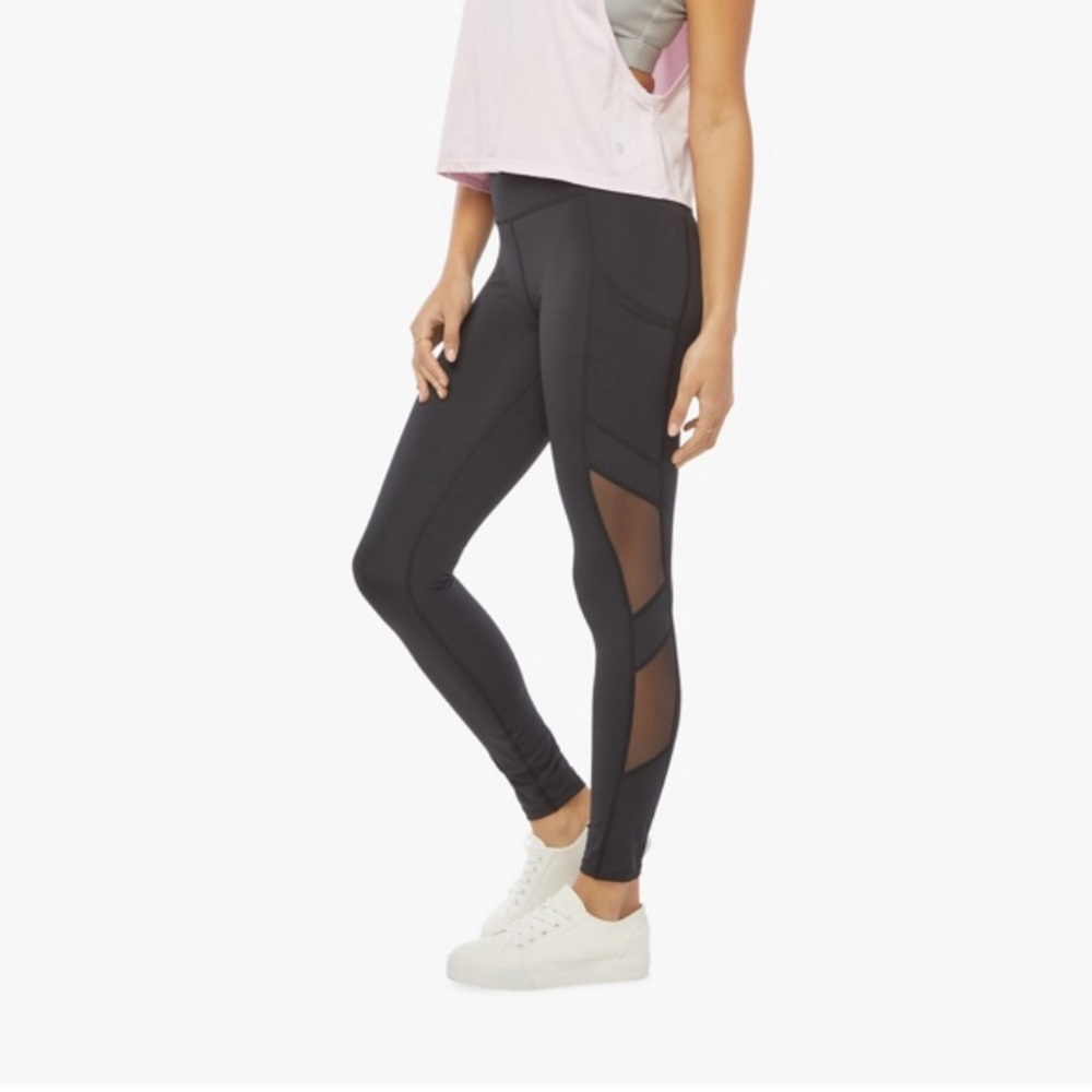 NEW JUSTFAB Mid Rise Blocked Mesh Pocket Active Leggings SIZE:2X